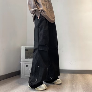 美式街头抽绳褶皱设计休闲宽松直筒工装裤男女阔腿长裤BL819-p43图片