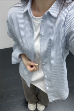 B221美式ins高街暗黑宽松条纹长袖衬衫SY2551-特P30控59，男装衬衫，电商B221