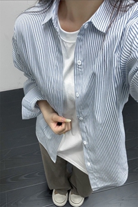 B221 美式ins高街暗黑宽松条纹长袖衬衫 SY2551-特P30控59图片
