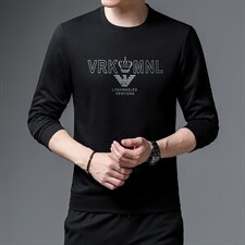 2023春秋季纯棉男士长袖休闲圆领卫衣中年商务印花打底衫男薄，男装卫衣，电商B212（原钱塘6029）