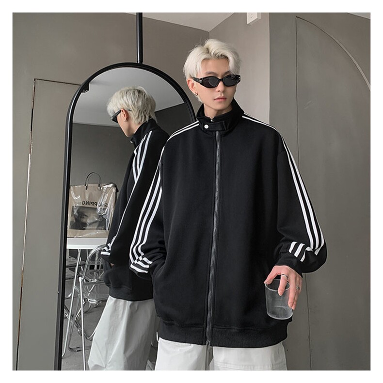 秋季380克全棉宽松条纹拉链套头卫衣立领POLO衫外套AH914-P42,男装Polo衫,四季星座610B