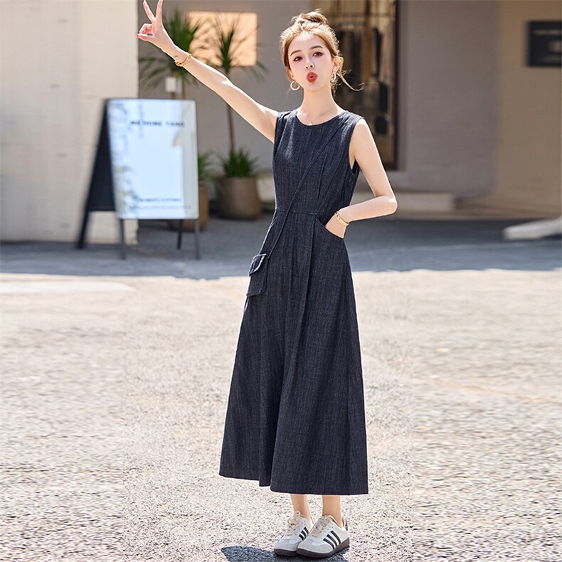 无袖牛仔连衣裙女2025夏季新款法式气质超火减龄绝美休闲背心长裙,女装连衣裙,众宇琦