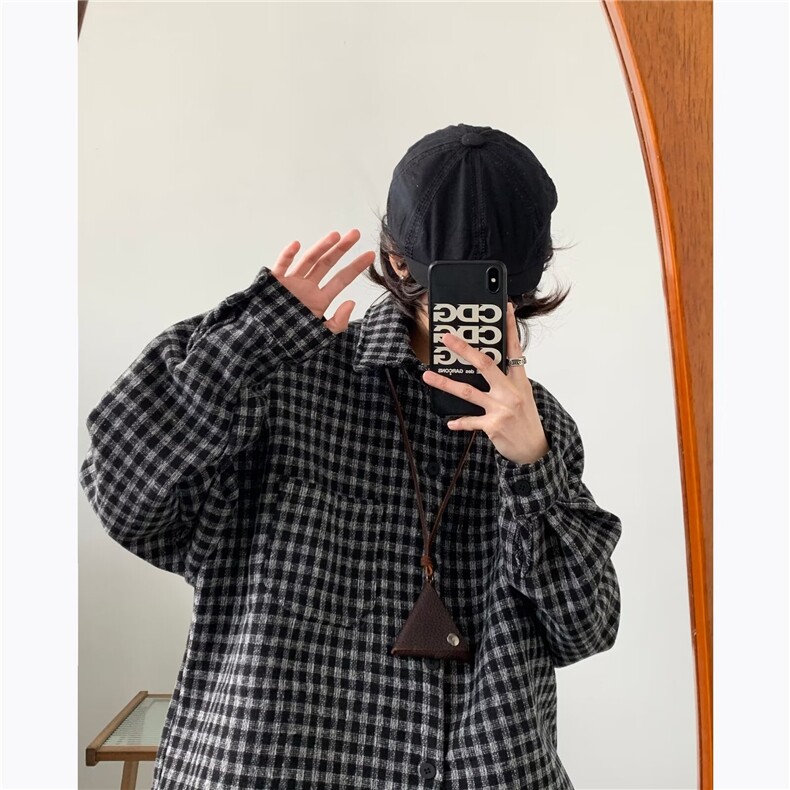 格子衬衫外套男长袖宽松慵懒风男生复古外穿衬衣CS200-P43,男装衬衫,星座308B-2