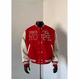 字母款 珍珠红色棒球服撞色夹克外套JK0116-P100图片