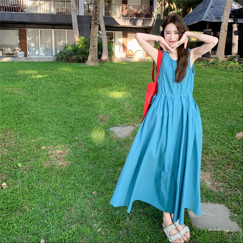 蓝色无袖背心连衣裙女2025夏季新款法式超好看温柔慵懒风度假长裙图片
