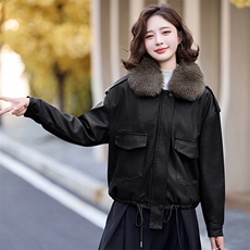 2025年冬季新款现货高品质加绒配毛领保暖皮衣外套（毛领可拆卸），女装皮衣，臻衣坊