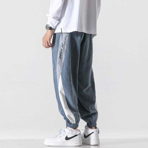 港风2023秋冬新款撞色拼接宽松束脚运动休闲潮牌裤子2107-P45控69,男装休闲裤,星座914-3