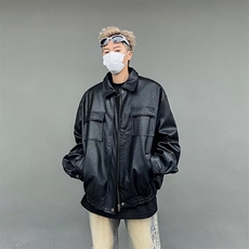 痞帅Pu皮衣潮牌双拉链垫肩皮夹克男机车服秋冬高街外套W637/70，男装夹克，星座506