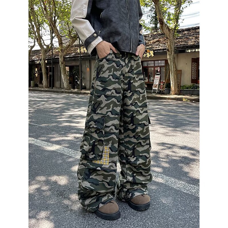 美式口袋迷彩工装裤男设计感宽松垂感休闲阔腿牛仔裤K6717-P57,男装牛仔裤,星座412-3