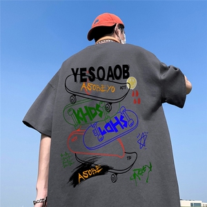 草地夏季宽松短袖T恤男潮T6101 P25控38图片