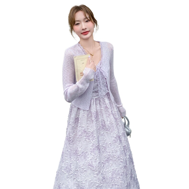 高级感甜美雪纺碎花长裙2025新款法式粉色吊带连衣裙女夏,女装连衣裙,纯色衣恋
