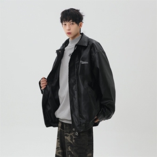 春季新款港风美式刺绣痞帅翻领皮衣夹克男XZ213-JK6000-P70控98，男装夹克，星座213