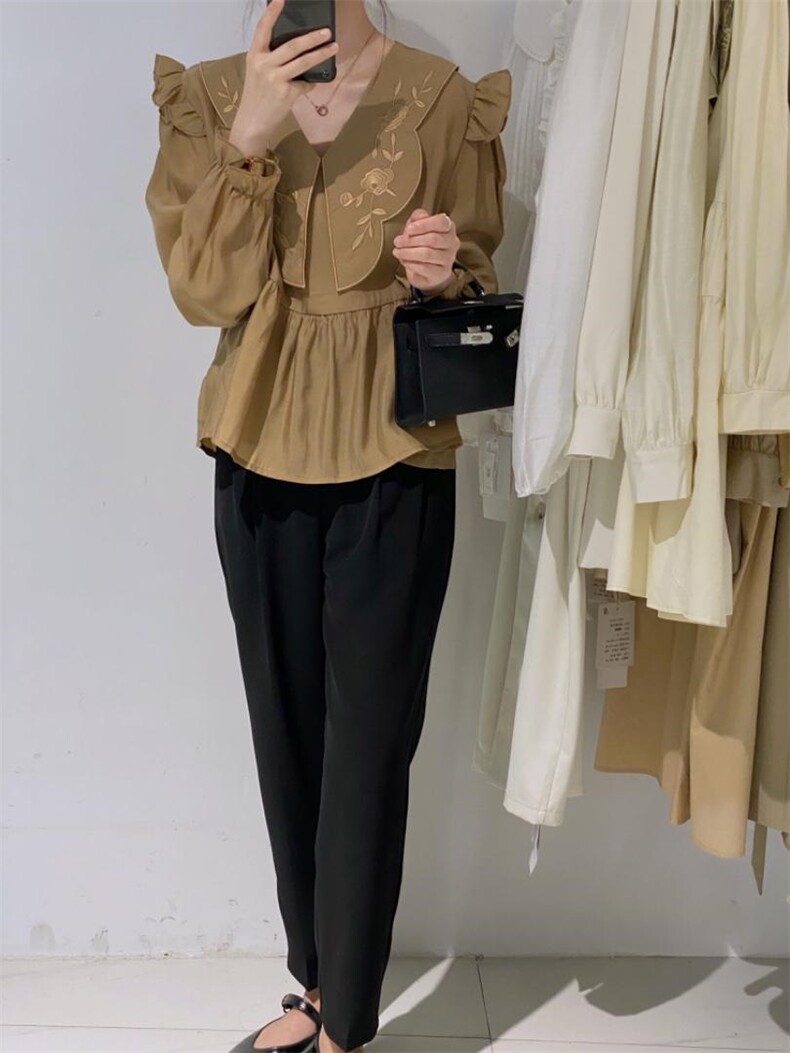 娃娃领刺绣小衫，其它，驿谷