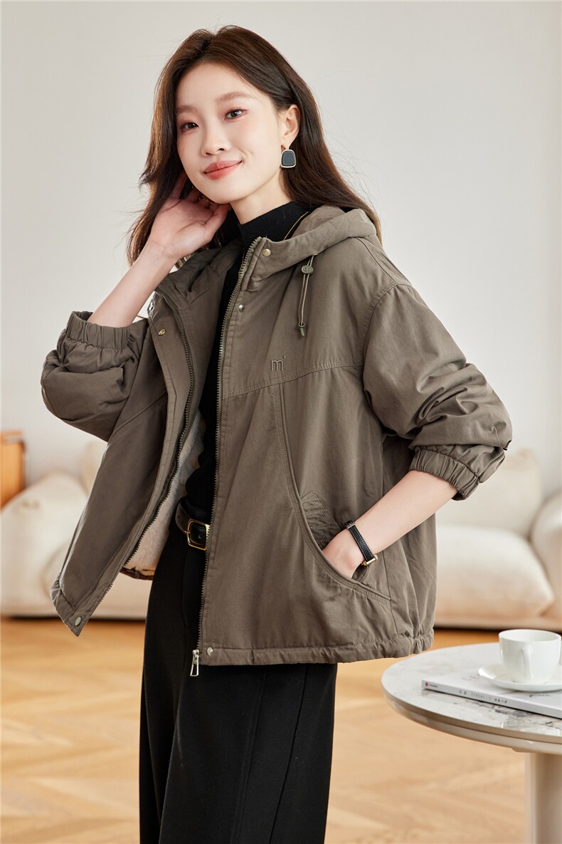 现货2025冬装新款加绒加厚休闲精品女装棉衣棉服派克服,女装派克服,木子恋