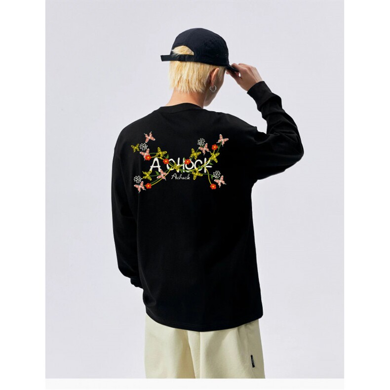 5420-P45刺绣款潮流休闲宽松螺口长袖T恤，女装T恤，星座617A-2