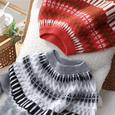 优质儿童费尔岛羊毛针织衫男女童加厚提花套头打底拼色毛衣，童装儿童羊毛衫，初丹羊绒童装