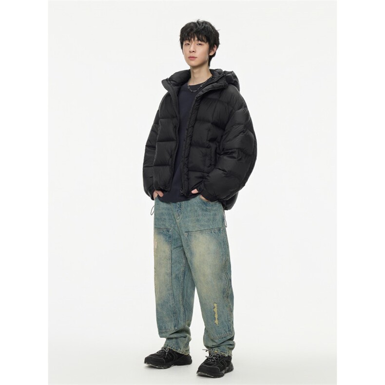 2025冬季泡芙穿刺工艺面内一体料连帽羽绒服潮牌百搭保暖羽绒服,男装羽绒服,电商A234