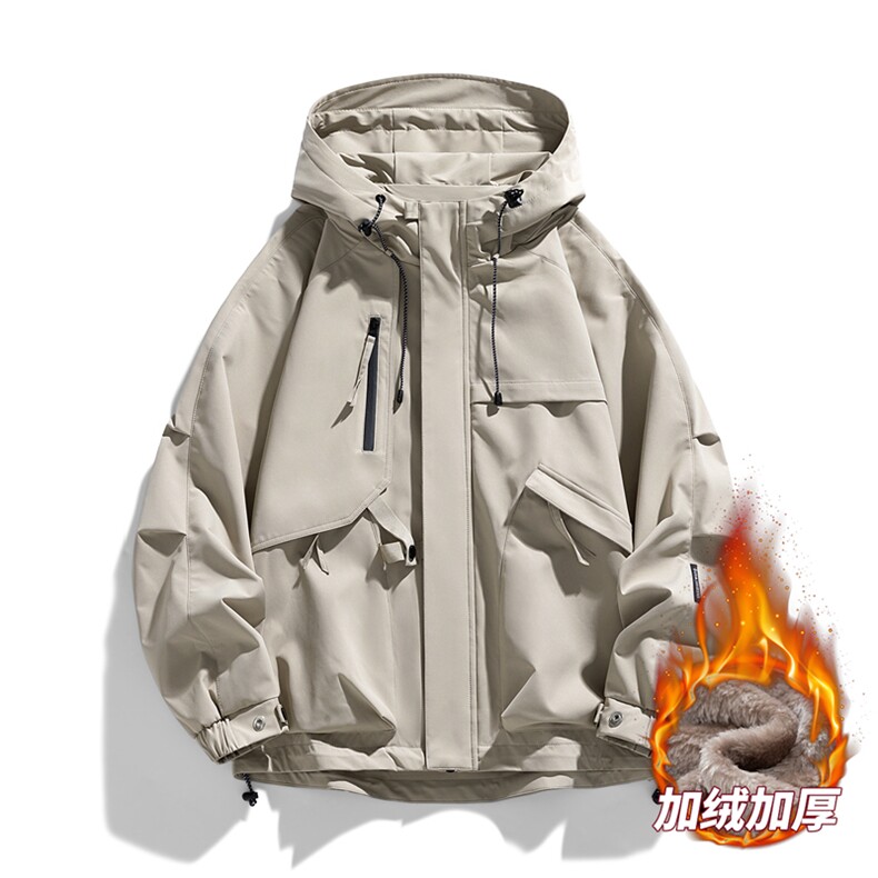 AJ136-P98冬季加绒加厚连帽冲锋衣防风防水插色拼接棉衣外套,男装棉衣,星座109