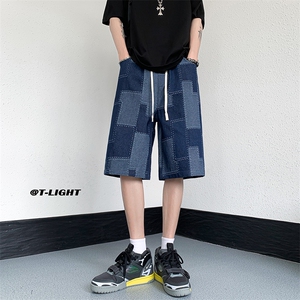 美式ins高街牛仔短裤小众百搭拼接渐变牛仔裤K2309-P35控58图片