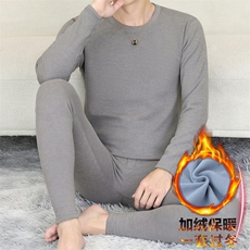 秋冬保暖内衣男士秋衣秋裤纯色圆领加绒加厚棉毛衫套装TZ8711-48，男装休闲套装，星座310B-3