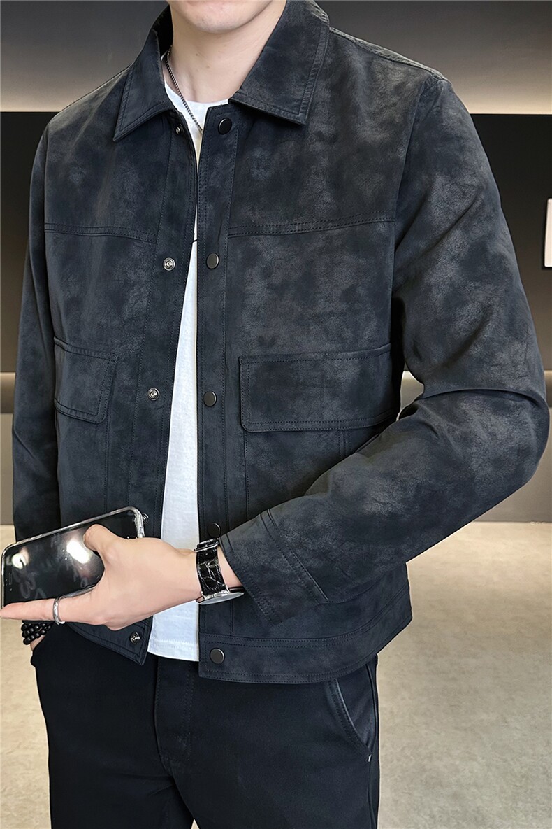 2025新款秋季外套男高级感潮牌翻领麂皮夹克上衣A313-PY906-P145,男装夹克,电商A313