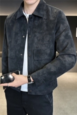 2025新款秋季外套男高级感潮牌翻领麂皮夹克上衣A313-PY906-P145，男装夹克，电商A313