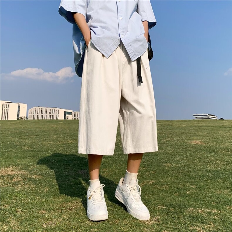 夏季日系复古七分裤男宽松oversize过膝短裤美式裤RU21P32,男装休闲裤,星座1116-2