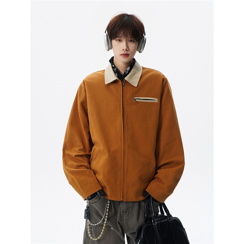 撞色水洗做旧帆布短款夹克男款vintage美式复古工装休闲外套JK003,男装夹克,电商B312