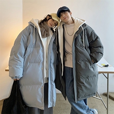 新款假两件拼接中长款情侣装棉衣加厚连帽棉服A071-Y296-P135，男装棉衣，电商A071