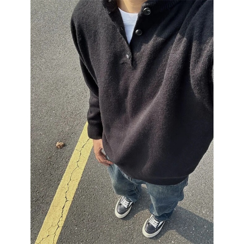 【有货】PLMY1ZZ-特P58老钱亨利领毛衣男秋冬美式复古慵懒针织衫,男装针织衫/毛衣,星座1007（原301D）