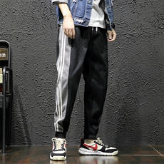 2019黑墙风日系冬季宽松大码男条纹运动加绒休闲裤K8191-P65，男装休闲裤，电商A001