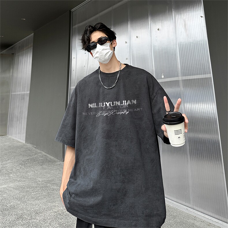 扎染印花短袖XY5559-TP4058高街宽松圆领半袖字母印花T恤衫,男装T恤,电商A102