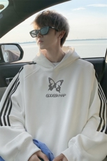 秋季外景港风宽松条纹连帽卫衣男女潮百搭外套WY00175/55加绒P60，女装短外套，电商B316