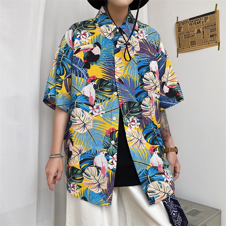 夏季男衬衫沙滩透气宽松港风青年花色衬衫TZ001-1-P25,男装衬衫,电商A128