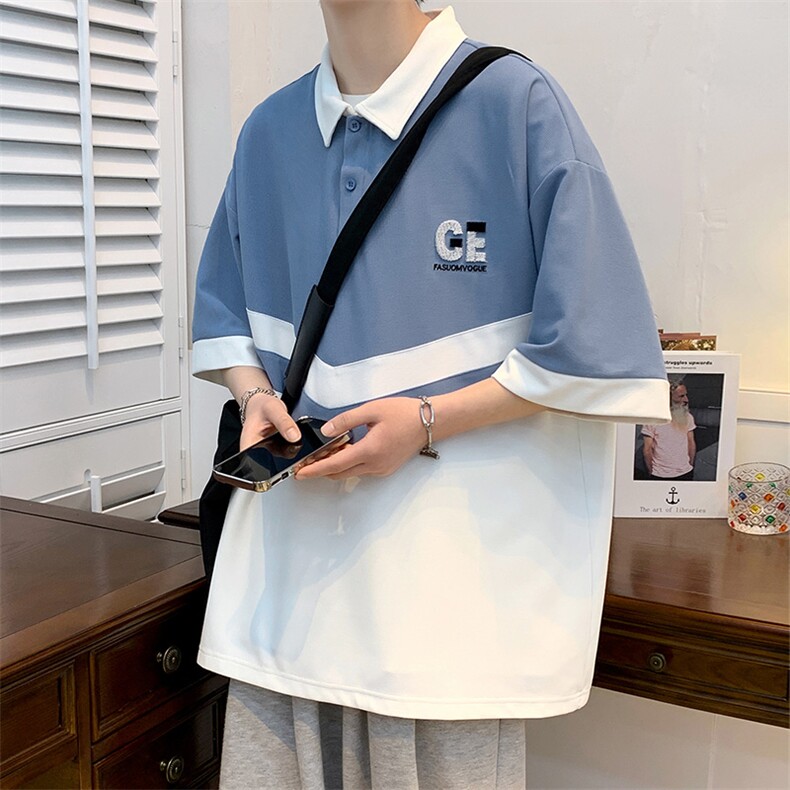 2024夏上新学生撞色拼接半袖宽松休闲短袖T恤男女 628-P40控价68图片