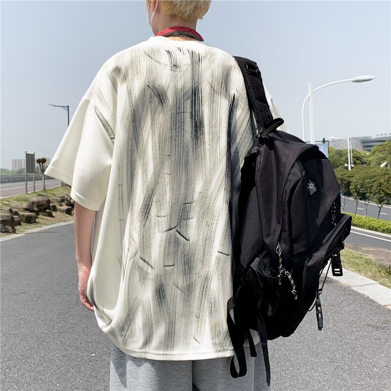 夏季复古美式渐染时尚短袖男生情侣短袖T恤宽松上衣港风,男装T恤,星座1013
