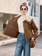 2025年冬季新款时尚潮流舒适柔和皮毛一体棉外套，女装棉衣/棉服，心心服饰