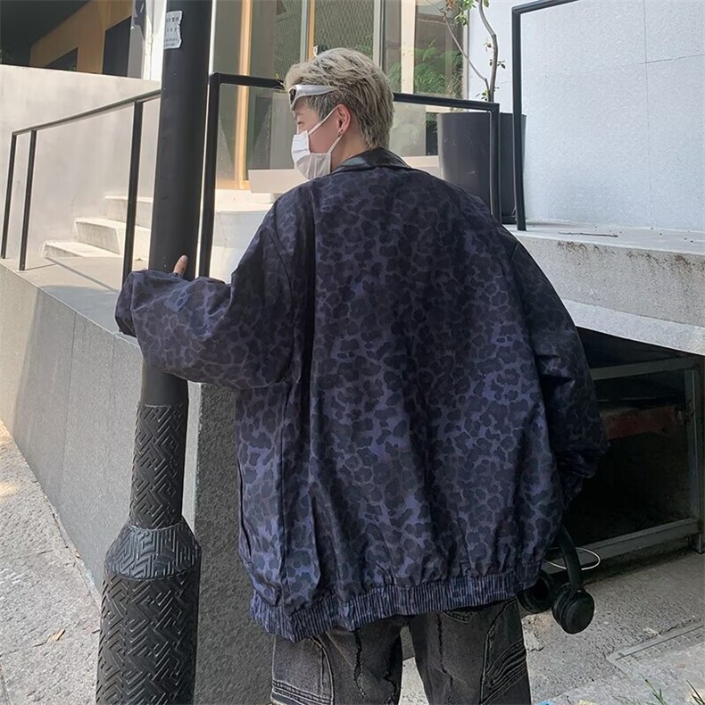 豹纹夹克男士韩版潮流拼色帅气宽松2024秋冬ins新款外套W6182-P56,男装夹克,星座412-3