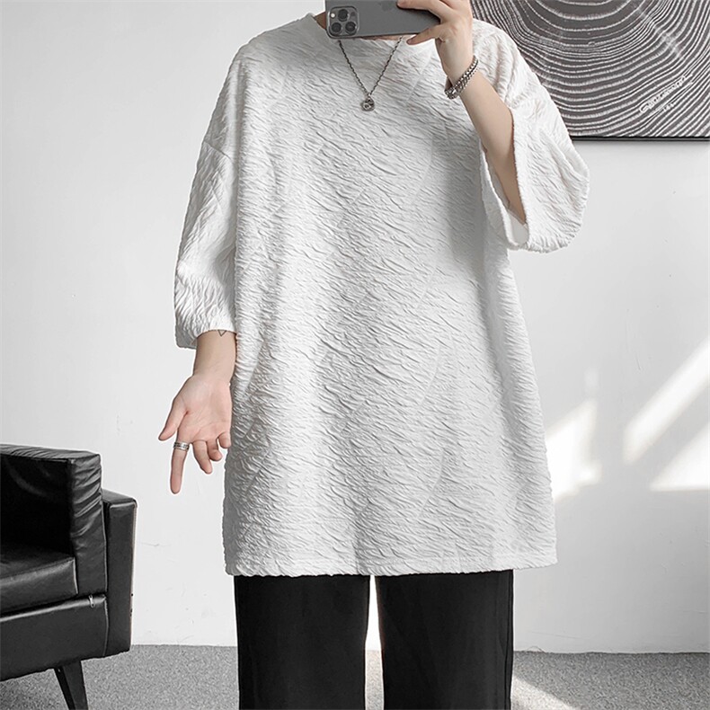 D004-P352025夏季新款特殊面料短袖t恤男士大码港风半袖潮M-5XL,男装T恤,电商B280-1（原A049）