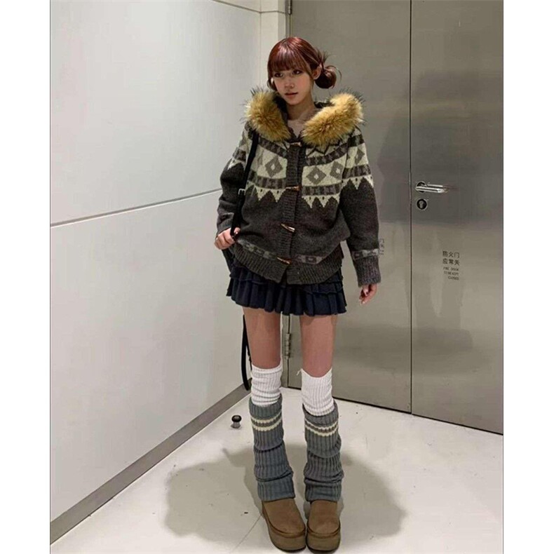 重磅北极绒座山雕大毛毛领毛衣外套冬美式复古休闲慵懒风针织开衫,男装针织衫/毛衣,电商A486