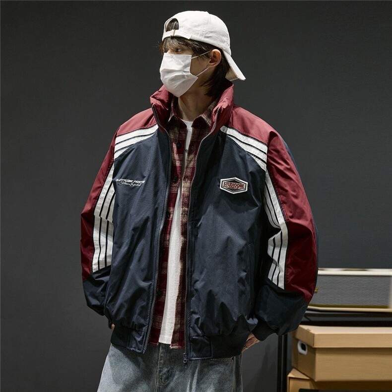 式潮牌撞色立领拼接棉服冬季加厚保暖设计感拼色休闲百搭外套男,男装棉衣,星座506A
