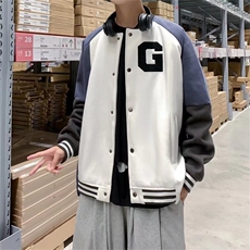 棒球领夹克呢子料上衣外套棒球服M--XXL白色J624，男装夹克，星座1116A-1（原606A）