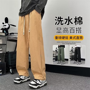 春款男休闲裤纯棉直筒宽松贴标长裤K030 P45图片