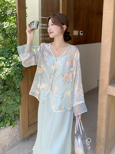 新中式国风优雅套装女2025夏季新款复古绣花长袖防晒吊带裙两件套图片