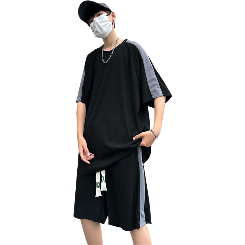 现货主推大码港风情侣冰丝防晒休闲日系运动套装男S07P50,男装休闲套装,电商B226