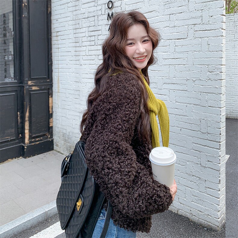 咖色羊羔毛外套2C317A-8538-P195-K299,女装短外套,2C317A