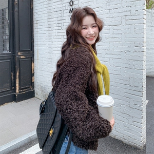 咖色羊羔毛外套2C317A-8538-P195-K299图片