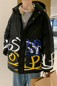 港风夜景 21冬新款 个性印花连帽面包服棉衣外套G3002-P100控125图片