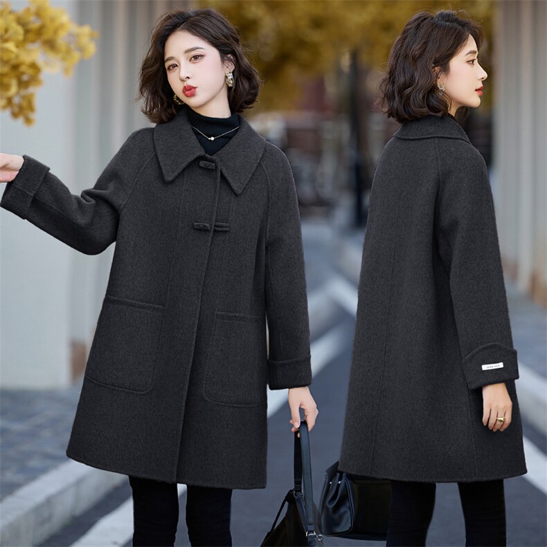 双面羊毛大衣女中长款2025冬季新款小个子高级感时尚连帽毛呢外套,女装双面呢大衣,琦鑫阁（原依鑫阁）