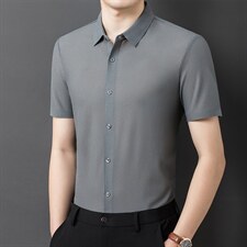爸爸夏天冰丝薄款衬衫中老年人衬衣短袖宽松免烫夏季男式商务，男装衬衫，电商B212（原钱塘6029）